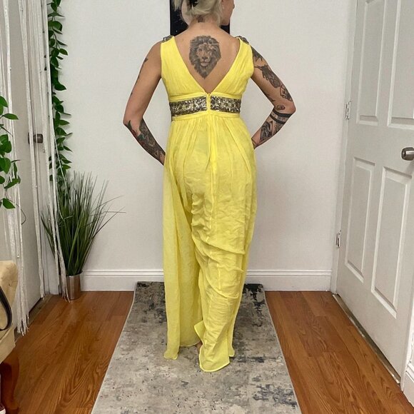 Marchesa Notte Sleeveless Fit & Flare Maxi Dress Beaded Waist Size 4 Yellow - Picture 7 of 13